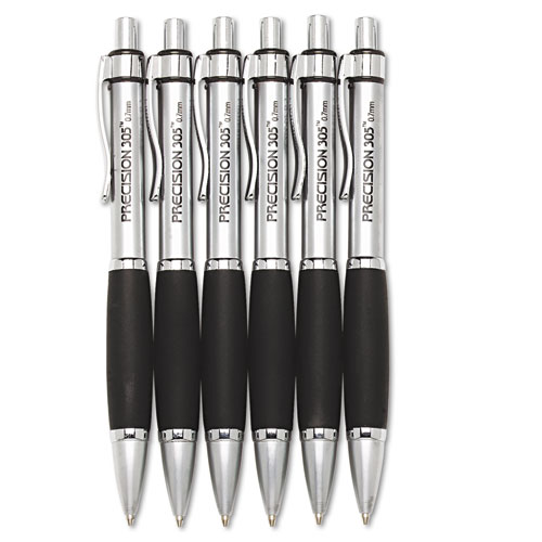 7520015654875 SKILCRAFT Precision 305 Metal Barrel Mechanical Pencil, 0.5 mm, Black Lead, Silver Barrel, 6/Pack