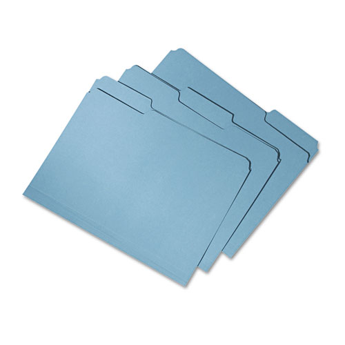 7530015664144 SKILCRAFT Recycled File Folders, 1/3-Cut 2-Ply Tabs: Assorted, Letter Size, 0.75" Expansion, Blue, 100/Box