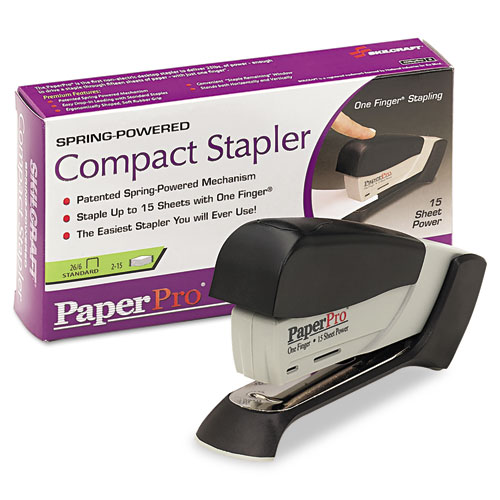 7520015668649 SKILCRAFT Compact Stapler, 15-Sheet Capacity, Black/Gray