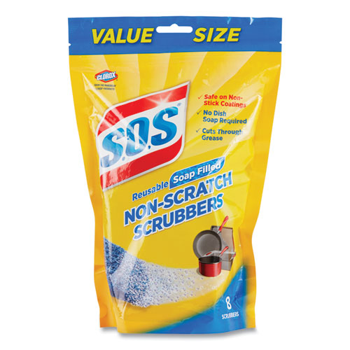 Non-Scratch Soap Scrubbers, Blue, 8/Pack, 6 Packs/Carton