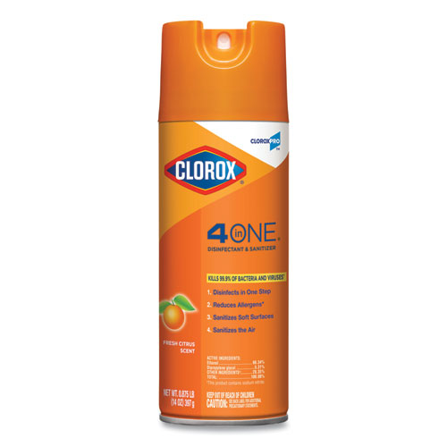 Clorox® 4-in-One Disinfectant and Sanitizer, Citrus, 14 oz Aerosol Spray, 12/Carton