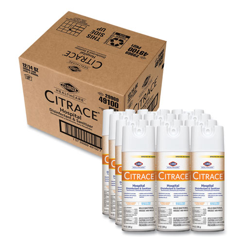 Citrace Hospital Disinfectant and Deodorizer, Citrus, 14 oz Aerosol, 12/Carton