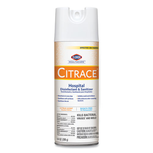 Image of Citrace Hospital Disinfectant and Deodorizer, Citrus, 14 oz Aerosol Spray, 12/Carton