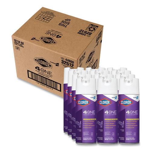 Clorox® 4 in One Disinfectant and Sanitizer, Lavender, 14 oz Aerosol Spray, 12/Carton
