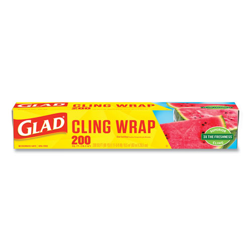 Image of Glad® Clingwrap Plastic Wrap, 200 Square Foot Roll, Clear, 12 Rolls/Carton