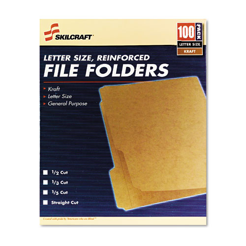 7530006630031 SKILCRAFT Medium File Folder, Straight Tabs, Letter Size, 0.75" Expansion, Brown, 100/Box