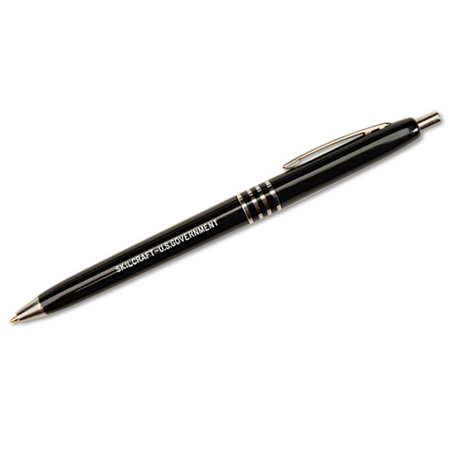 7520009357135 SKILCRAFT U.S. Government Ballpoint Pen, Retractable, Fine 0.7 mm, Black Ink, Black Barrel, Dozen