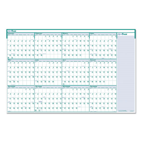 Express Track Recycled Reversible/Erasable Yearly Wall Calendar, 24 x 37, White/Teal Sheets, 12-Month (Jan to Dec): 2024