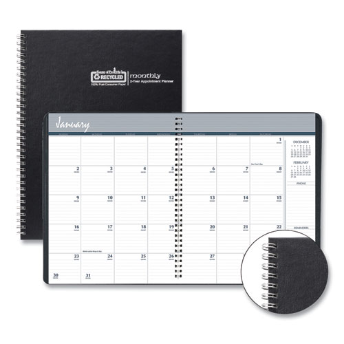 House of Doolittle™ Monthly Hard Cover Planner, 11 x 8.5, Black Cover, 14-Month (Dec to Jan): 2023 to 2025