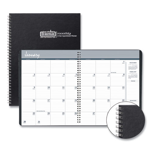 Two-Year Monthly Hard Cover Planner, 11 X 8.5, Black, 2022-2023 - River City Office Supply