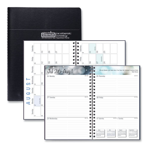 Recycled Academic Weekly/Monthly Appointment Planner, 8 x 5, Black Cover, 13-Month (Aug to Aug): 2021 to 2022