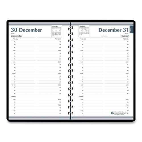 Memo Size Daily Appointment Book with 15-Minute Schedule, 8 x 5, Black Cover, 12-Month (Jan to Dec): 2024