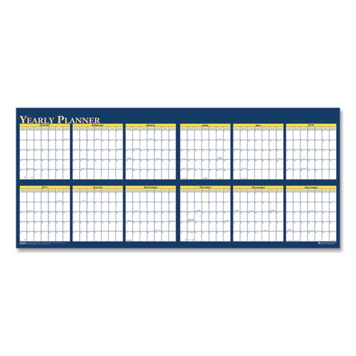 Recycled Reversible Yearly Wall Planner, 60 x 26, White/Blue/Yellow Sheets, 12-Month (Jan to Dec): 2024