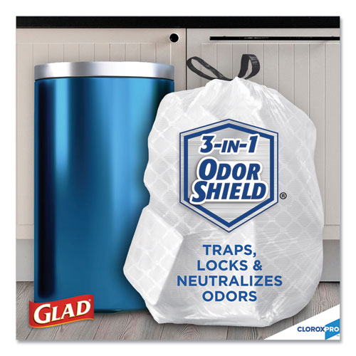 Image of Glad® Tall Kitchen Drawstring Trash Bags, 13 Gal, 0.72 Mil, 24" X 27.38", Gray, 100 Bags/Box, 4 Boxes/Carton