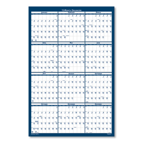 Image of House Of Doolittle™ Recycled Poster Style Reversible/Erasable Yearly Wall Calendar, 18 X 24, White/Blue/Gray Sheets, 12-Month (Jan To Dec): 2024