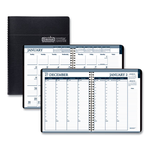 House of Doolittle™ Recycled Wirebound Weekly/Monthly Planner, 11 x 8.5, Black Leatherette, 2022