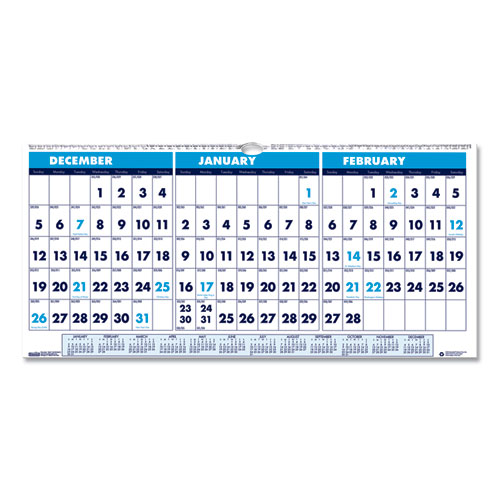Image of House Of Doolittle™ Recycled Three-Month Format Wall Calendar, Horizontal Orientation, 17 X 8, White Sheets, 14-Month (Dec To Jan): 2023 To 2025