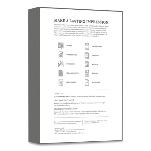 Image of 25% Cotton Business Paper, 95 Bright, 20 lb Bond Weight, 8.5 x 11, White, 500 Sheets/Ream