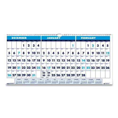Image of House Of Doolittle™ Recycled Three-Month Format Wall Calendar, Horizontal Orientation, 23.5 X 12, White Sheets, 14-Month (Dec-Jan): 2023-2025