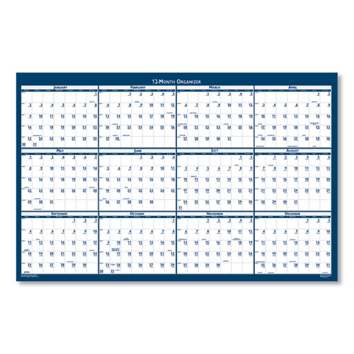 Image of House Of Doolittle™ Recycled Poster Style Reversible/Erasable Yearly Wall Calendar, 66 X 33, White/Blue/Gray Sheets, 12-Month (Jan To Dec): 2024