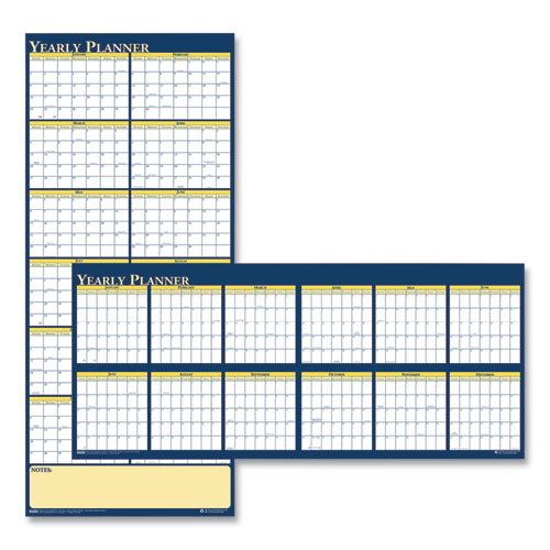 House of Doolittle™ Recycled Reversible Yearly Wall Planner, 60 x 26, White/Blue/Yellow Sheets, 12-Month (Jan to Dec): 2024