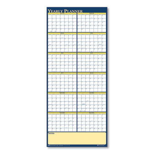 Image of House Of Doolittle™ Recycled Reversible Yearly Wall Planner, 60 X 26, White/Blue/Yellow Sheets, 12-Month (Jan To Dec): 2024