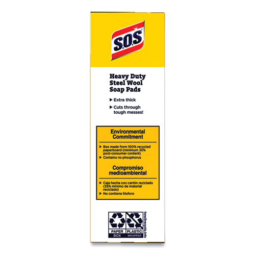Image of S.O.S.® Steel Wool Soap Pads, 2.4 X 3, Steel, 15 Pads/Box, 12 Boxes/Carton