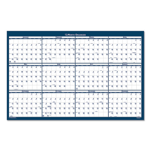 Image of House Of Doolittle™ Recycled Poster Style Reversible/Erasable Yearly Wall Calendar, 32 X 48, White/Blue/Gray Sheets, 12-Month (Jan To Dec): 2024
