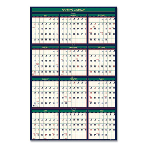 Four Season Erasable Business/Academic Recycled Wall Calendar, 24 x 37, 12-Month(July-June):2024-2025, 12-Month(Jan-Dec):2025