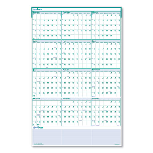 Image of House Of Doolittle™ Express Track Recycled Reversible/Erasable Yearly Wall Calendar, 24 X 37, White/Teal Sheets, 12-Month (Jan To Dec): 2024