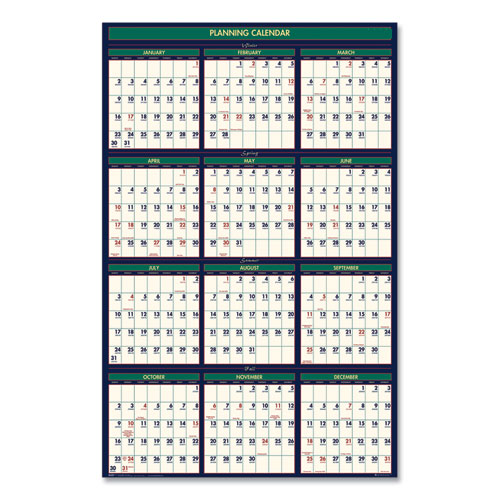 Image of House Of Doolittle™ Four Season Erasable Business/Academic Recycled Wall Calendar, 24 X 37, 12-Month(July-June):2023-2024, 12-Month(Jan-Dec):2024