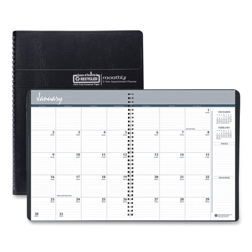 Recycled Monthly 5-Year/62-Month Planner, 11 x 8.5, Black Cover, 62-Month (Dec to Jan): 2023 to 2029