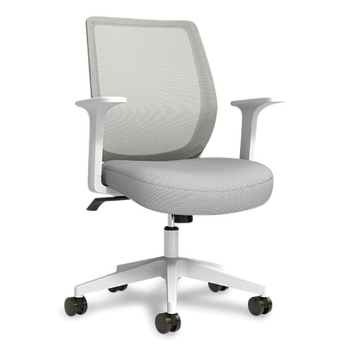 Essentials Mesh Back Fabric Task Chair with Arms, Supports Up to 275 lb, Gray Fabric Seat, Gray Mesh Back, White Base