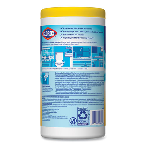 Image of Disinfecting Wipes, 7 x 7.75, Crisp Lemon, 75/Canister, 6 Canisters/Carton