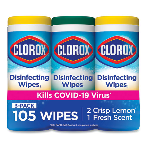 Clorox Disinfecting Wipes, 7x8, Fresh Scent/Citrus Blend, 75/Canister,  3/PK, 4 Packs/CT, CLO30208