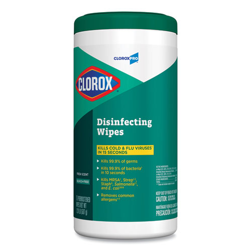 Clorox® Disinfecting Wipes, 1-Ply, 7 X 8, Fresh Scent, White, 75/Canister