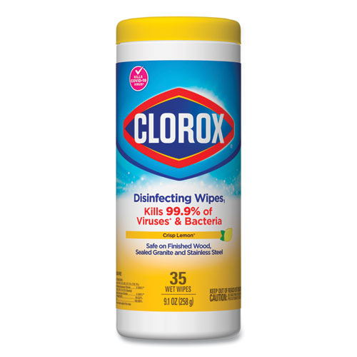 Clorox® Disinfecting Wipes, 1-Ply, 7 X 8, Crisp Lemon, White, 35/Canister
