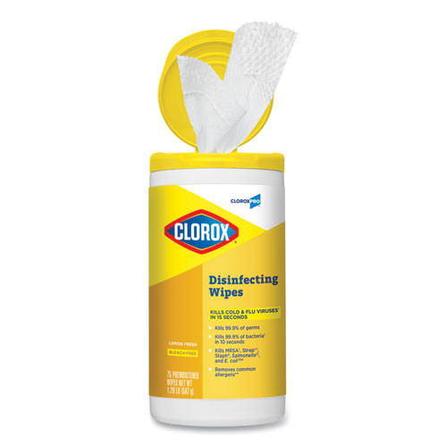 Image of Disinfecting Wipes, 7 x 8, Lemon Fresh, 75/Canister, 6/Carton