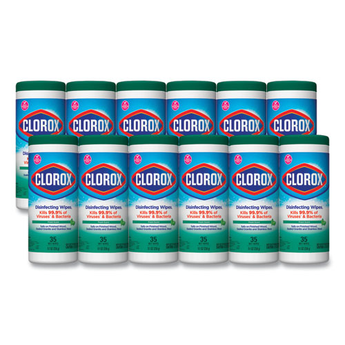 Image of Clorox® Disinfecting Wipes, 1-Ply, 7 X 8, Fresh Scent, White, 35/Canister, 12 Canisters/Carton