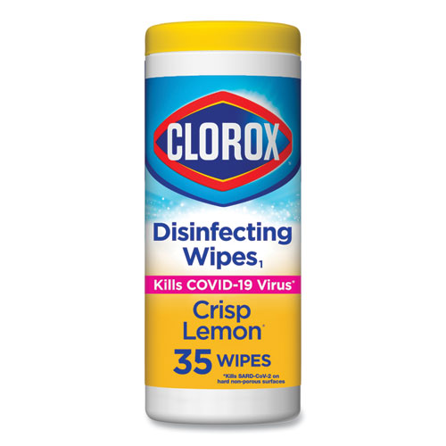 Disinfecting Wipes, 1-Ply, 7 x 8, Crisp Lemon, White, 35/Canister