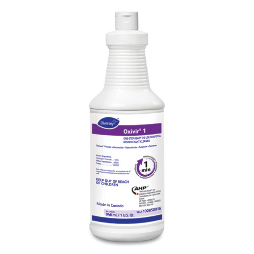 Diversey™ Oxivir 1 RTU Disinfectant Cleaner, 32 oz Spray Bottle, 12/Carton