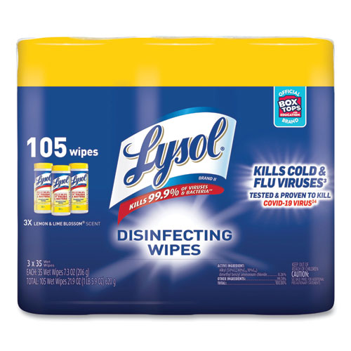 Disinfecting Wipes, 7 x 7.25, Lemon and Lime Blossom, 35 Wipes/Canister, 3 Canisters/Pack