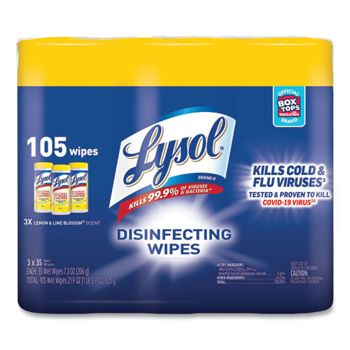 Disinfecting Wipes, 7 x 7.25, Lemon and Lime Blossom, 35 Wipes/Canister, 3 Canisters/Pack, 4 Packs/Carton