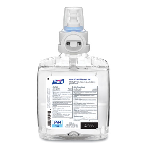 VF PLUS Hand Sanitizer Gel, 1,200 mL Refill Bottle, Fragrance-Free, For CS8 Dispensers, 2/Carton