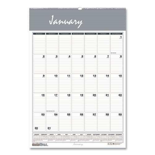 House of Doolittle™ Bar Harbor Recycled Wirebound Monthly Wall Calendar, 12 x 17, White/Blue/Gray Sheets, 12-Month (Jan-Dec): 2024