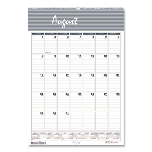 Bar Harbor Recycled Wirebound Monthly Wall Calendar, 15.5 x 22, White/Blue/Gray Sheets, 12-Month (Aug-July): 2022-2023