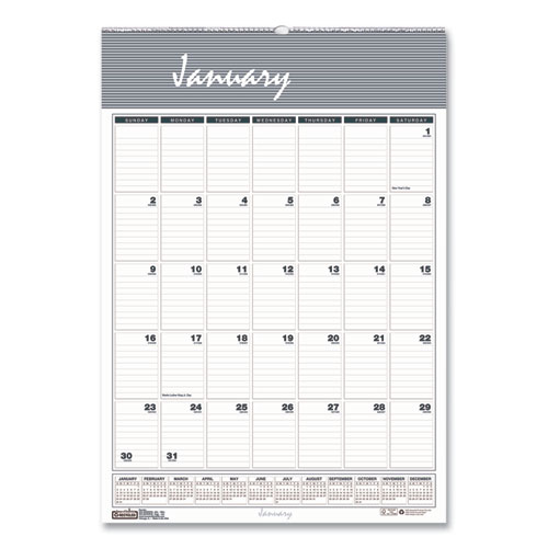 House of Doolittle™ Bar Harbor Recycled Wirebound Monthly Wall Calendar, 22 x 31.25, White/Blue/Gray Sheets, 12-Month (Jan-Dec): 2024