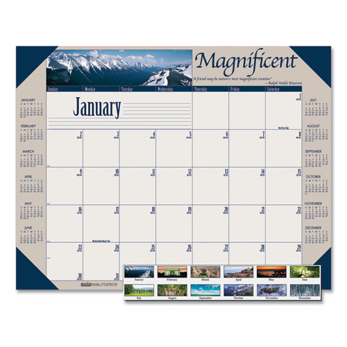 Earthscapes Recycled Monthly Desk Pad Calendar, Motivational Photos, 22 x 17, Blue Binding/Corners, 12-Month (Jan-Dec): 2023
