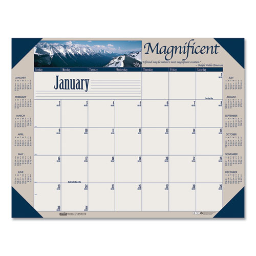 Image of Earthscapes Recycled Monthly Desk Pad Calendar, Motivational Photos, 22 x 17, Blue Binding/Corners, 12-Month (Jan-Dec): 2023