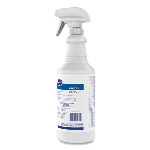 Image of Diversey™ Virex Tb Disinfectant Cleaner, Lemon Scent, Liquid, 32 Oz Bottle, 12/Carton